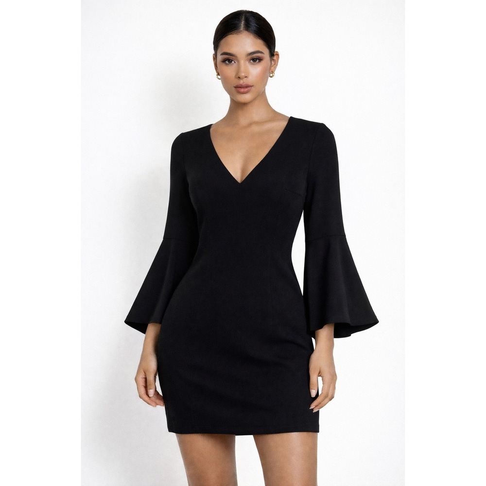 Patrizia Pepe Women's Classic Black Bell Sleeve‎ Mini Dress Size 38 US 8 Capsule